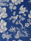 Cobalt blue ticking with birds talking. Spain c.1940 - 135×300 cm