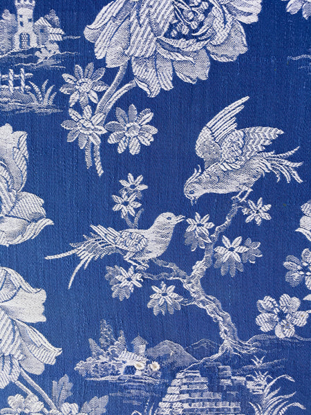 Cobalt blue ticking with birds talking. Spain c.1940 - Lot of 2 pieces