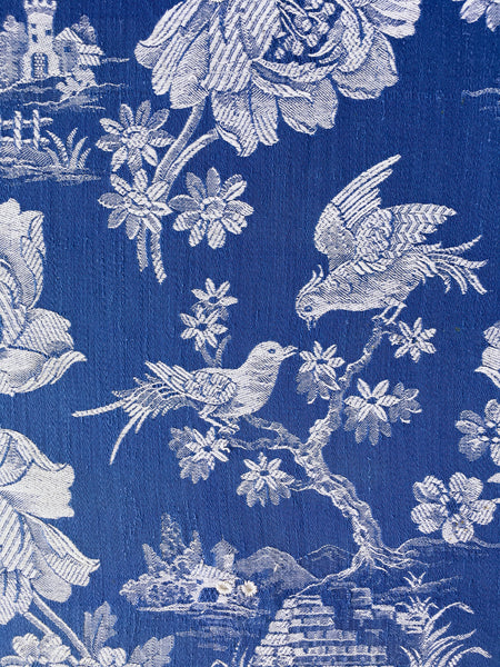Blue Birds Chinoiserie Antique European Ticking Fabric Recovered Panels REC-DA-AZUL-023 - Ticking Depot
