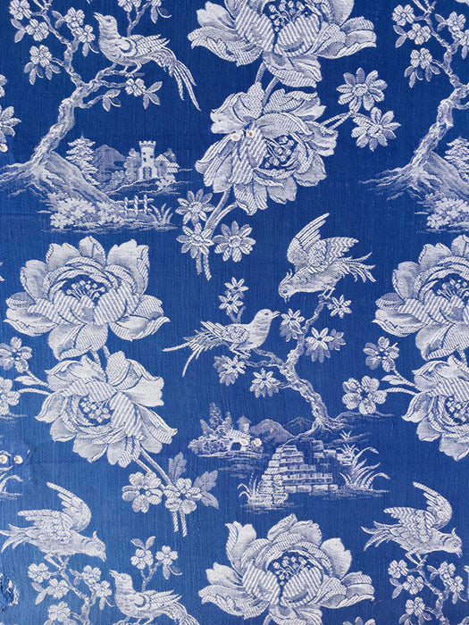 Cobalt blue ticking with birds talking. Spain c.1940 - Lot of 2 pieces