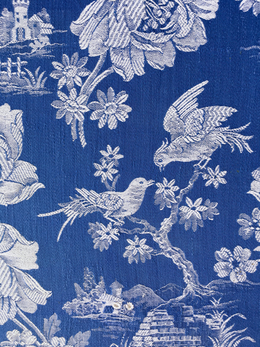 Cobalt blue ticking with birds talking. Spain c.1940 - Lot of 2 pieces