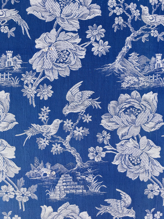 Cobalt blue ticking with birds talking. Spain c.1940 - Lot of 2 pieces