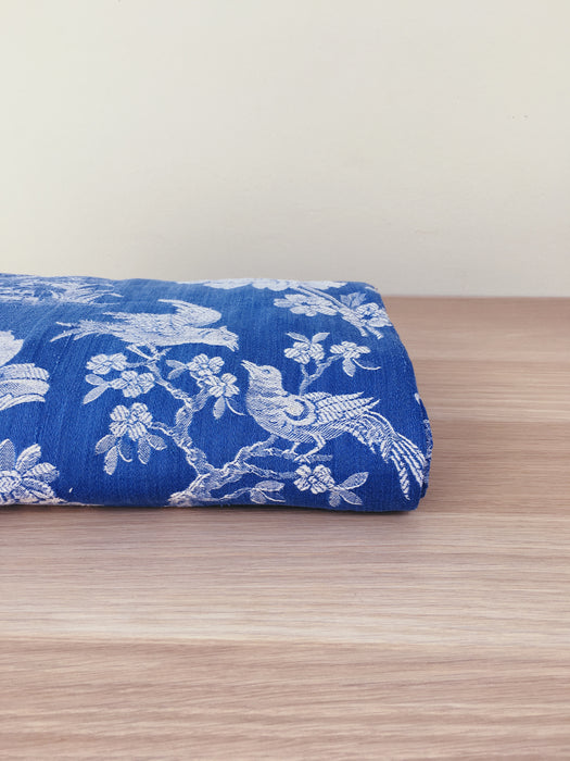 Cobalt blue ticking with birds talking. Spain c.1940 - Lot of 2 pieces