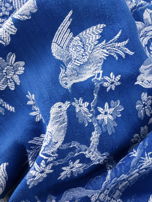 Cobalt blue ticking with birds talking. Spain c.1940 - Lot of 2 pieces