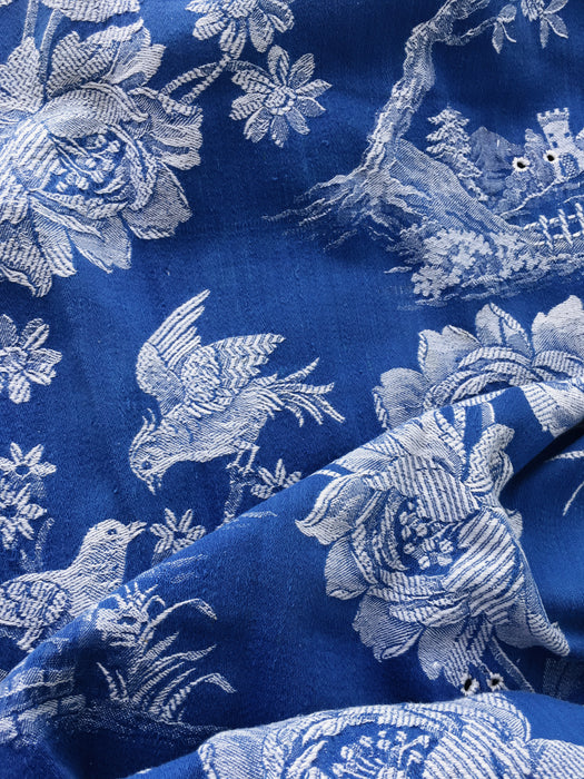 Cobalt blue ticking with birds talking. Spain c.1940 - Lot of 2 pieces