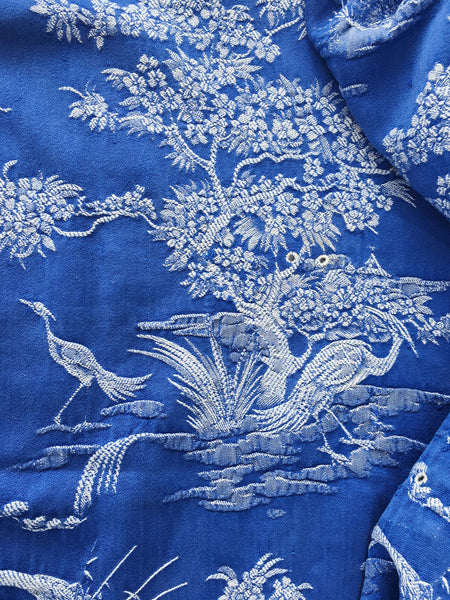 Blue Birds Chinoiserie Antique European Ticking Fabric Recovered Panels REC-DA-AZUL-026 - Ticking Depot