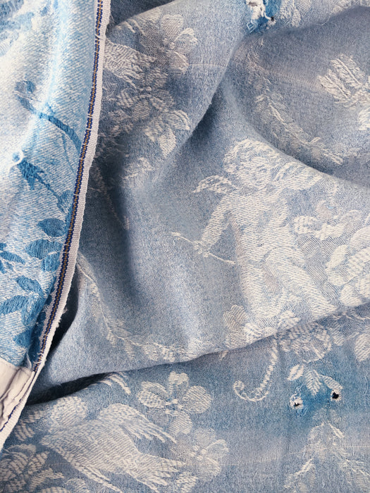 Blue ticking with cute cupids. Spain c.1920 - 76×113 cm