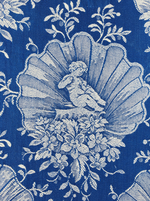 Cobalt blue ticking with cute cupids. Spain c.1940 - 55×141 cm