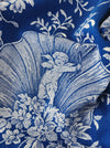 Cobalt blue ticking with cute cupids. Spain c.1940 - 55×141 cm