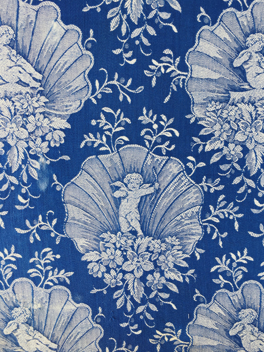 Cobalt blue ticking with cute cupids. Spain c.1940 - 55×141 cm