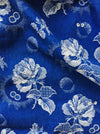 Large white roses in cobalt blue ticking. Spain c.1940 - 40×180 cm