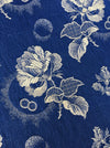 Large white roses in cobalt blue ticking. Spain c.1940 - 40×180 cm