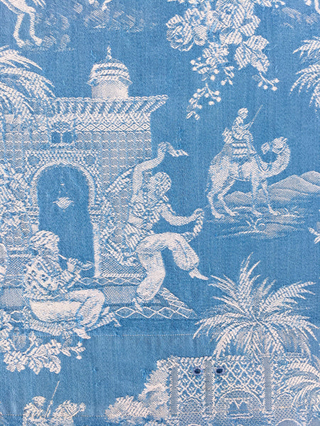 Blue Scenic Antique European Ticking Fabric Recovered Panels REC-DA-AZUL-033 - Ticking Depot