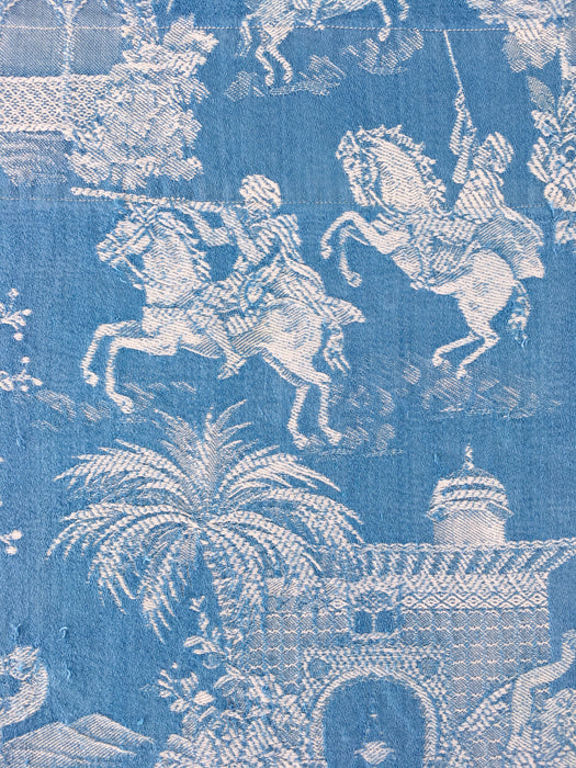 Blue ticking with dancer and musician. Spain c.1930 - 76×65 cm