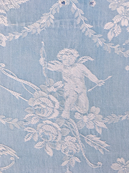 Blue Cupids Antique European Ticking Fabric Recovered Panels REC-DA-AZUL-037 - Ticking Depot