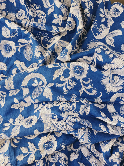 Ticking in cobalt blue with flowers. Spain c.1900 - 41×130 cm