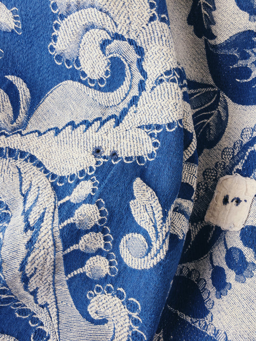 Ticking in cobalt blue with flowers. Spain c.1900 - 41×130 cm