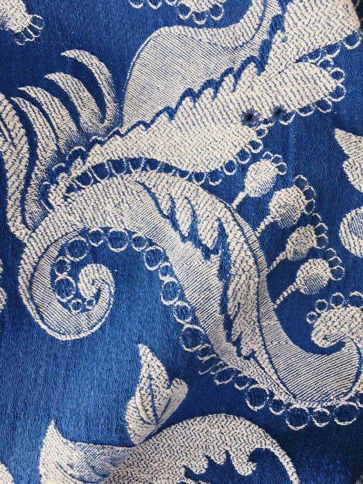 Ticking in cobalt blue with flowers. Spain c.1900 - 41×130 cm