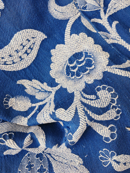 Ticking in cobalt blue with flowers. Spain c.1900 - 41×130 cm