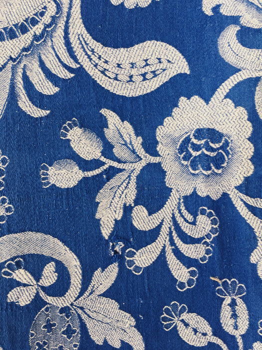 Ticking in cobalt blue with flowers. Spain c.1900 - 41×130 cm