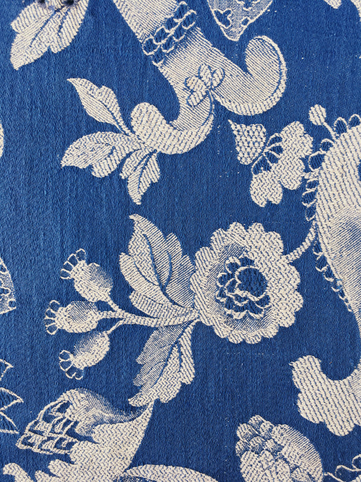 Ticking in cobalt blue with flowers. Spain c.1900 - 41×130 cm