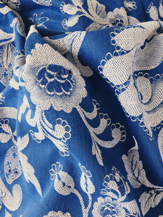 Ticking in cobalt blue with flowers. Spain c.1900 - 41×130 cm