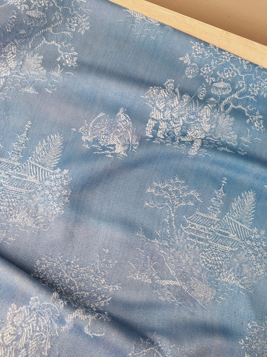 Chinoiserie ticking in sky blue. Spain c.1950 - 77×160 cm