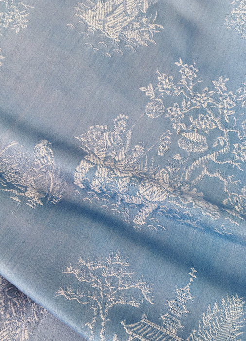 Chinoiserie ticking in sky blue. Spain c.1950 - 77×160 cm