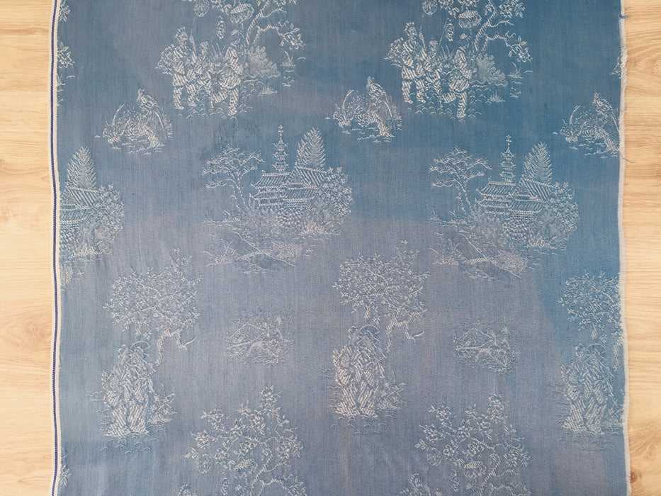 Chinoiserie ticking in sky blue. Spain c.1950 - 77×160 cm