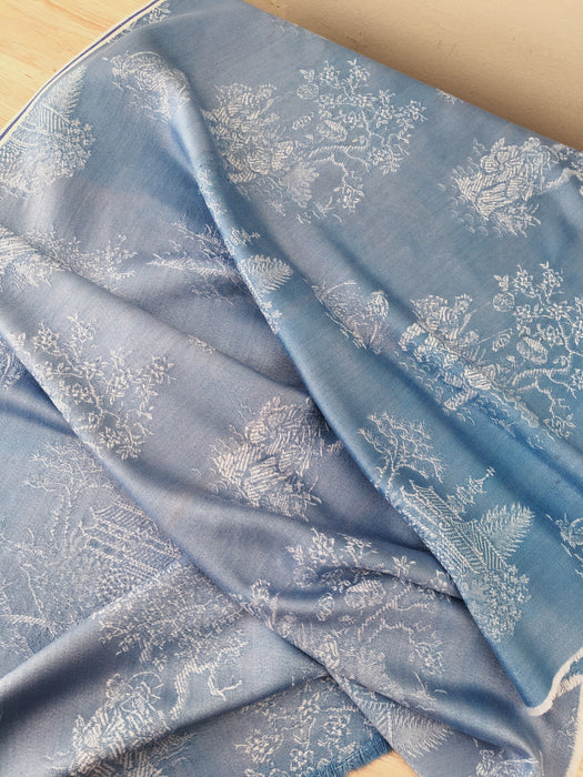 Chinoiserie ticking in sky blue. Spain c.1950 - 77×160 cm