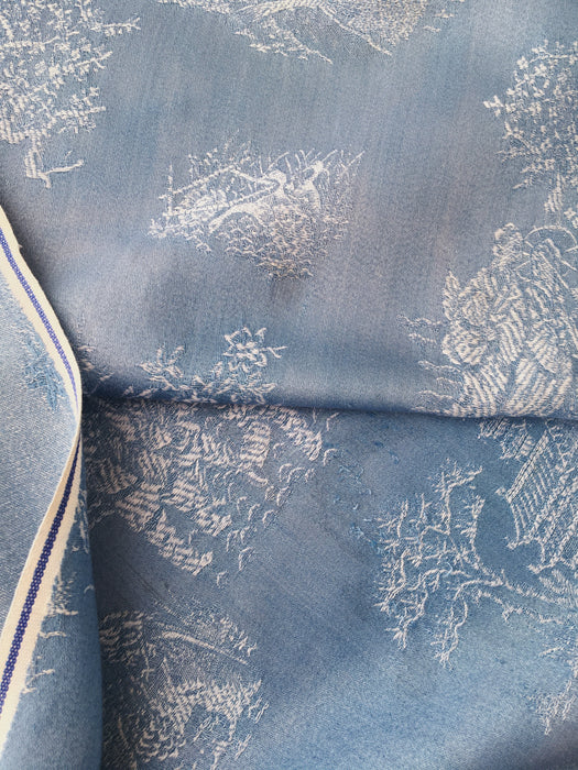 Chinoiserie ticking in sky blue. Spain c.1950 - 77×160 cm