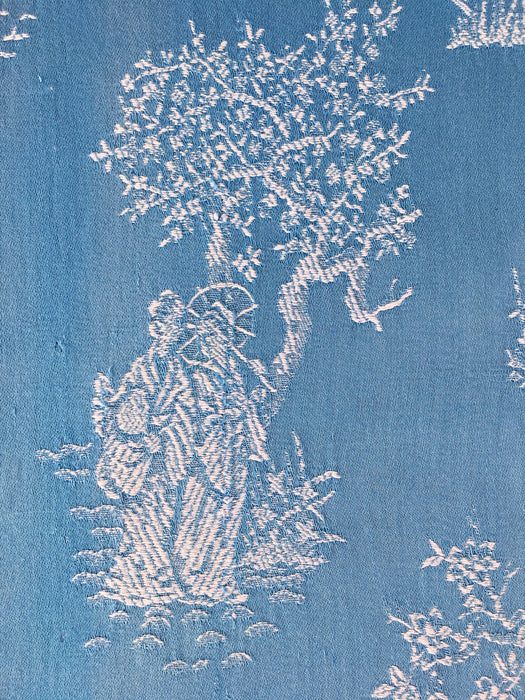 Blue Chinoiserie Scenic Antique European Ticking Fabric Recovered Panels REC-DA-AZUL-041 - Ticking Depot