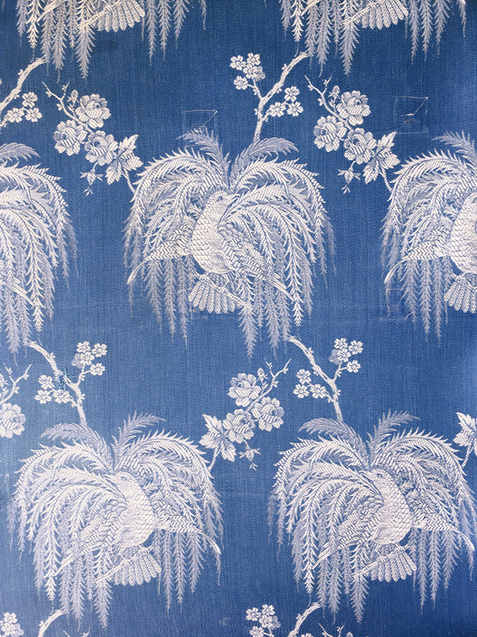 Birds and flowers in blue ticking. Spain c.1930 - 120 cm × 1.3 meters