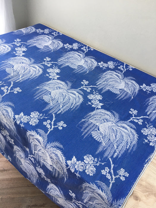 Birds and flowers in blue ticking. Spain c.1930 - 120 cm × 1.3 meters