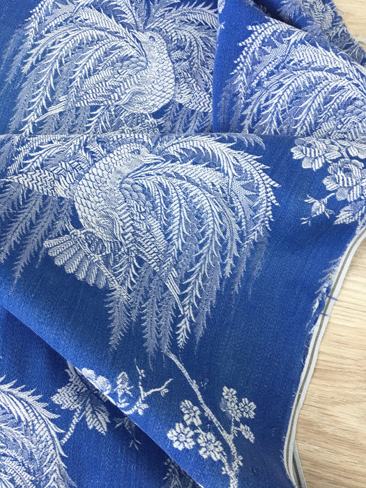 Birds and flowers in blue ticking. Spain c.1930 - 120 cm × 1.3 meters