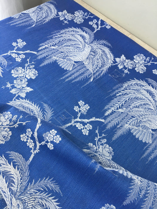 Birds and flowers in blue ticking. Spain c.1930 - 120 cm × 1.3 meters