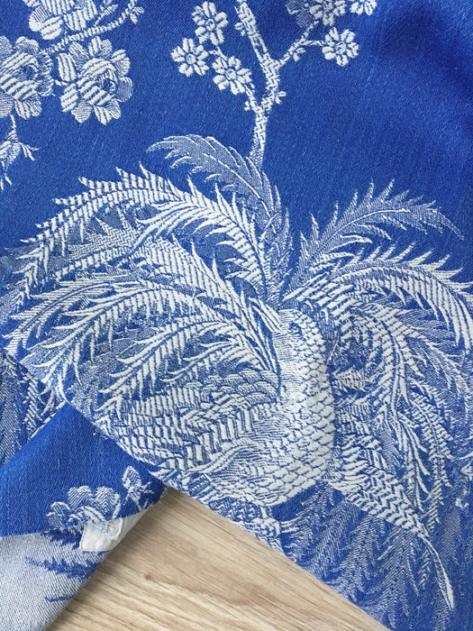 Birds and flowers in blue ticking. Spain c.1930 - 120 cm × 1.3 meters