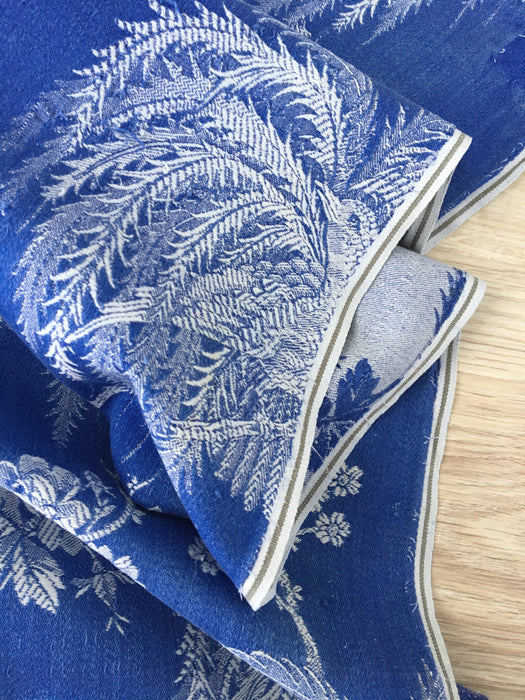 Birds and flowers in blue ticking. Spain c.1930 - 120 cm × 1.3 meters