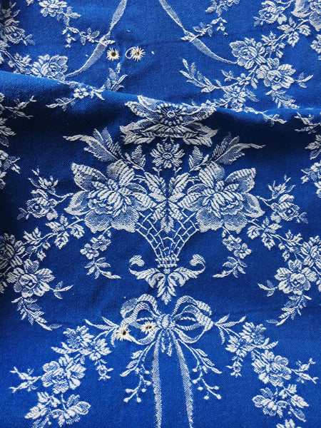 Blue Floral Antique European Ticking Fabric Recovered Panels REC-DA-AZUL-048 - Ticking Depot