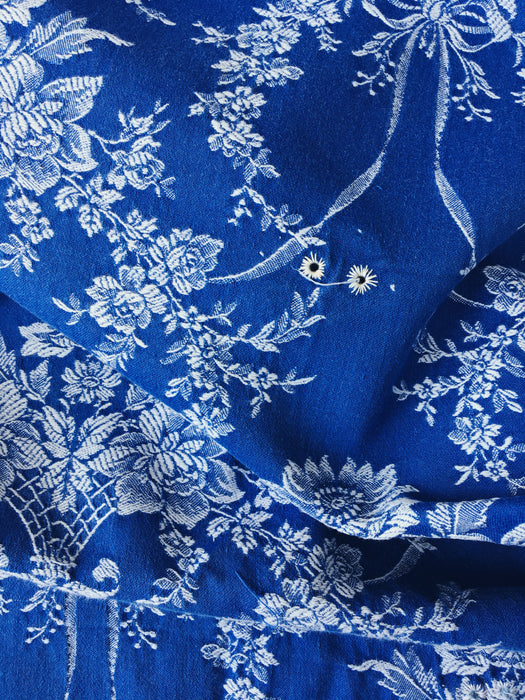 Flower baskets ticking in cobalt blue. Spain c.1950 - Lot of 2 pieces