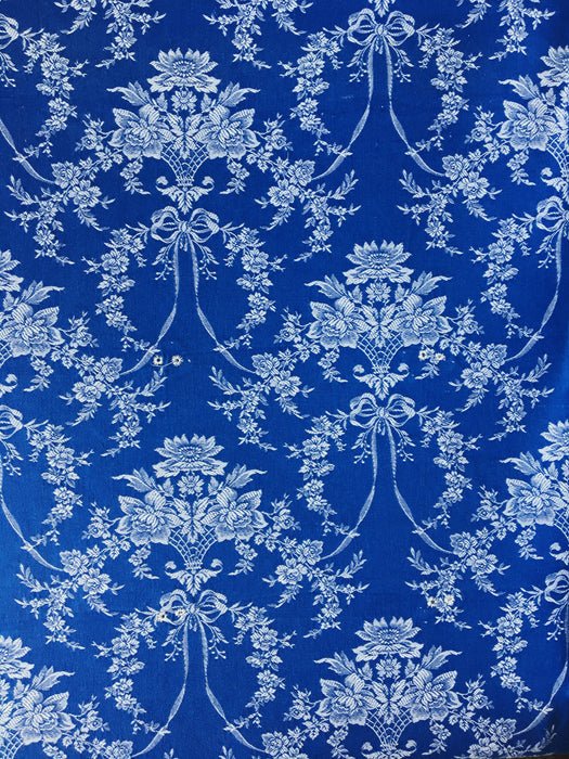 Flower baskets ticking in cobalt blue. Spain c.1950 - Lot of 2 pieces