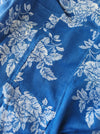 Blue cobalt ticking with clusters of flowers. Spain c.1950 - 100×84 cm