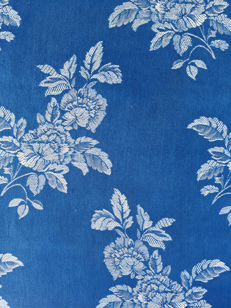 Blue Floral Antique European Ticking Fabric Recovered Panels REC-DA-AZUL-049B - Ticking Depot