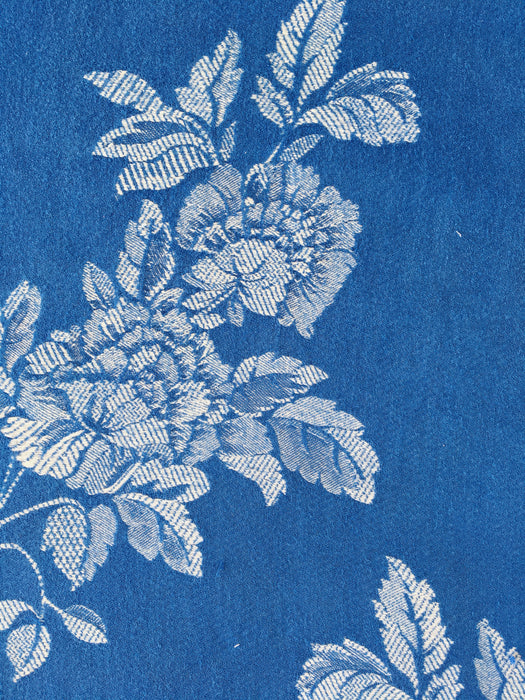 Blue cobalt ticking with clusters of flowers. Spain c.1950 - 100×84 cm