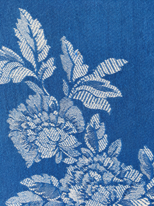 Blue cobalt ticking with clusters of flowers. Spain c.1950 - 100×84 cm