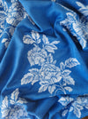 Blue cobalt ticking with clusters of flowers. Spain c.1950 - 100×84 cm