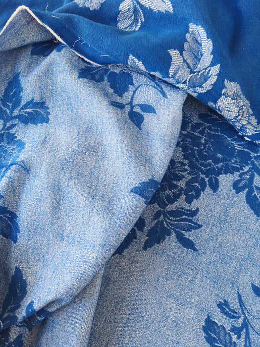 Blue cobalt ticking with clusters of flowers. Spain c.1950 - 100×84 cm