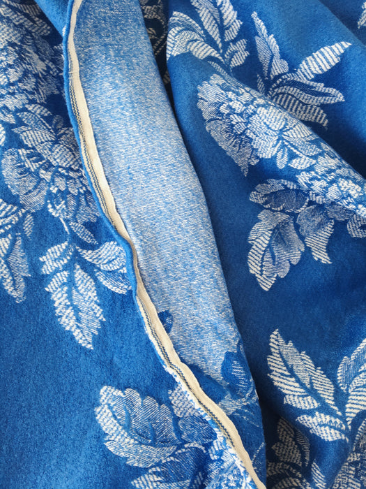Blue cobalt ticking with clusters of flowers. Spain c.1950 - 100×84 cm