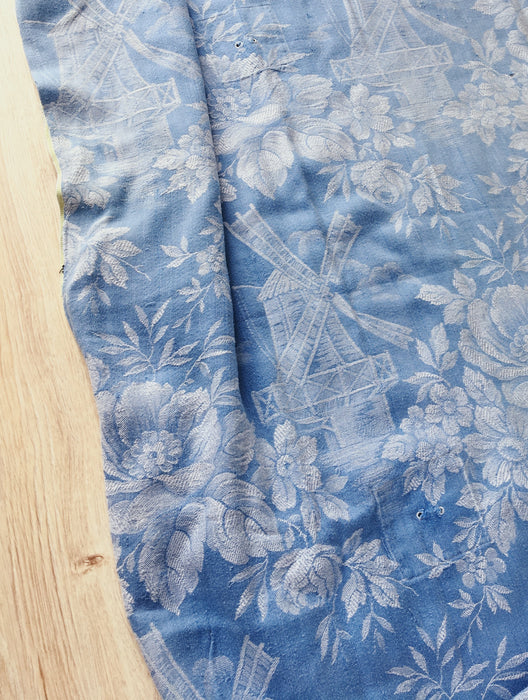 Light blue ticking with mills and big flowers. Spain c.1900 - Lot of 2 pieces