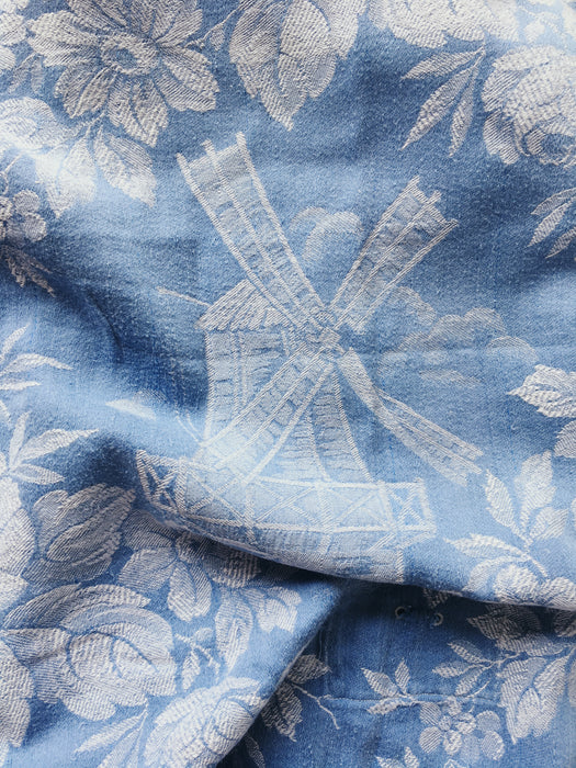 Light blue ticking with mills and big flowers. Spain c.1900 - Lot of 2 pieces